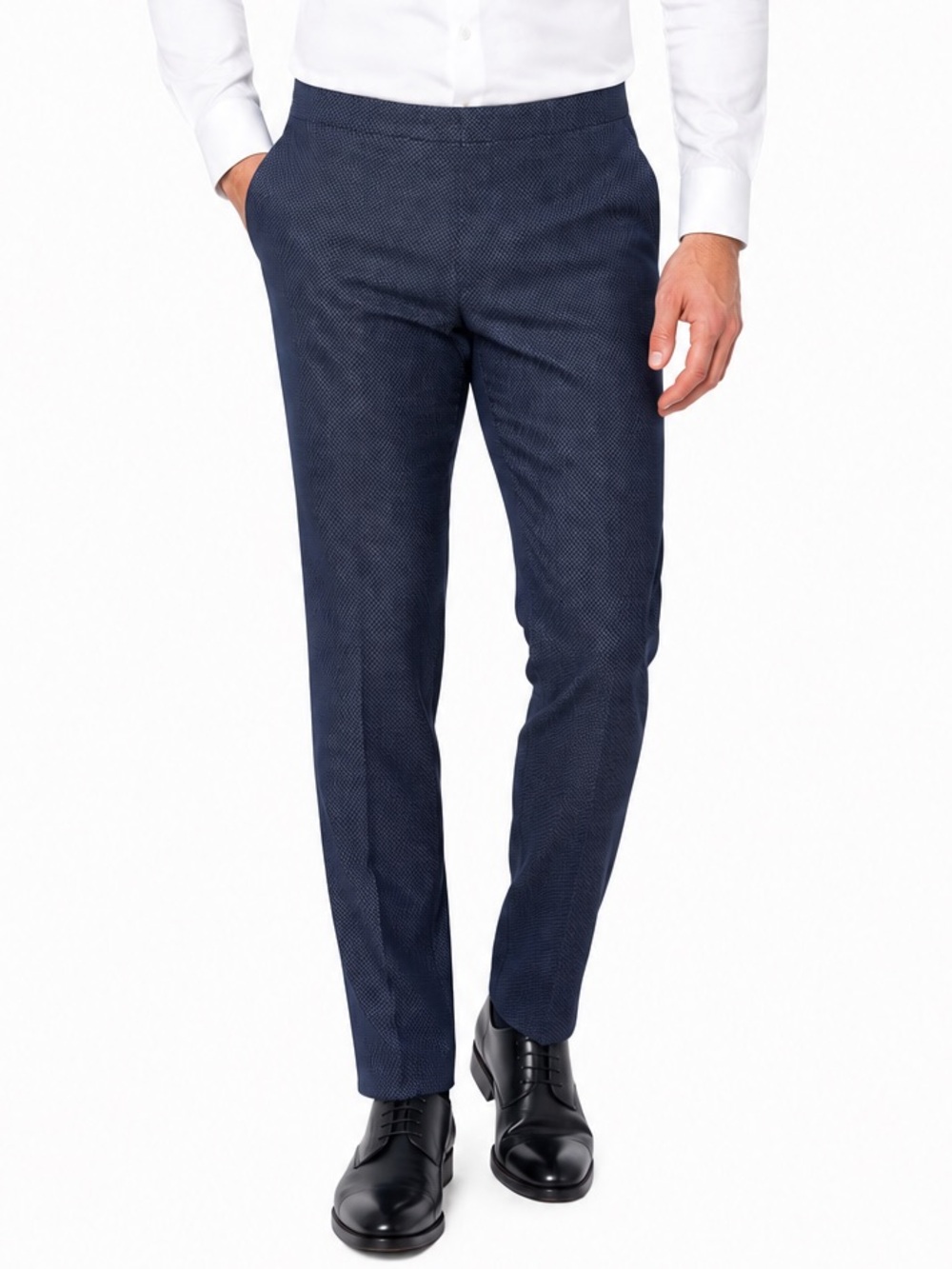 NWT Incotex Cotton Wool Navy Blue Micro Pattern Trouser Pants Sz 54